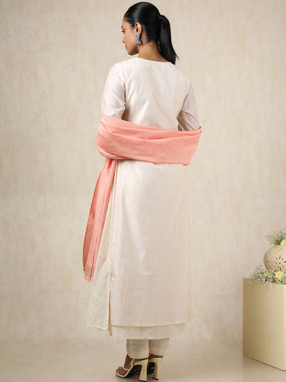 Dhiyona SO Women's Alina Cut Floral Embroidered Thread Work Chanderi Silk A-Line Kurta With Trousers