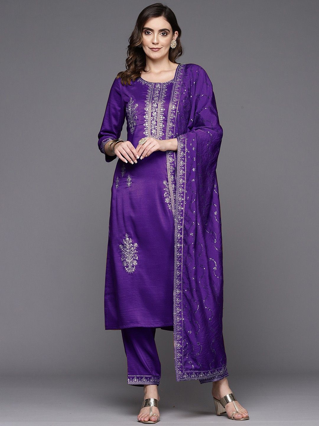 Ethnic Motifs Embroidered Kurta with Trousers & Dupatta