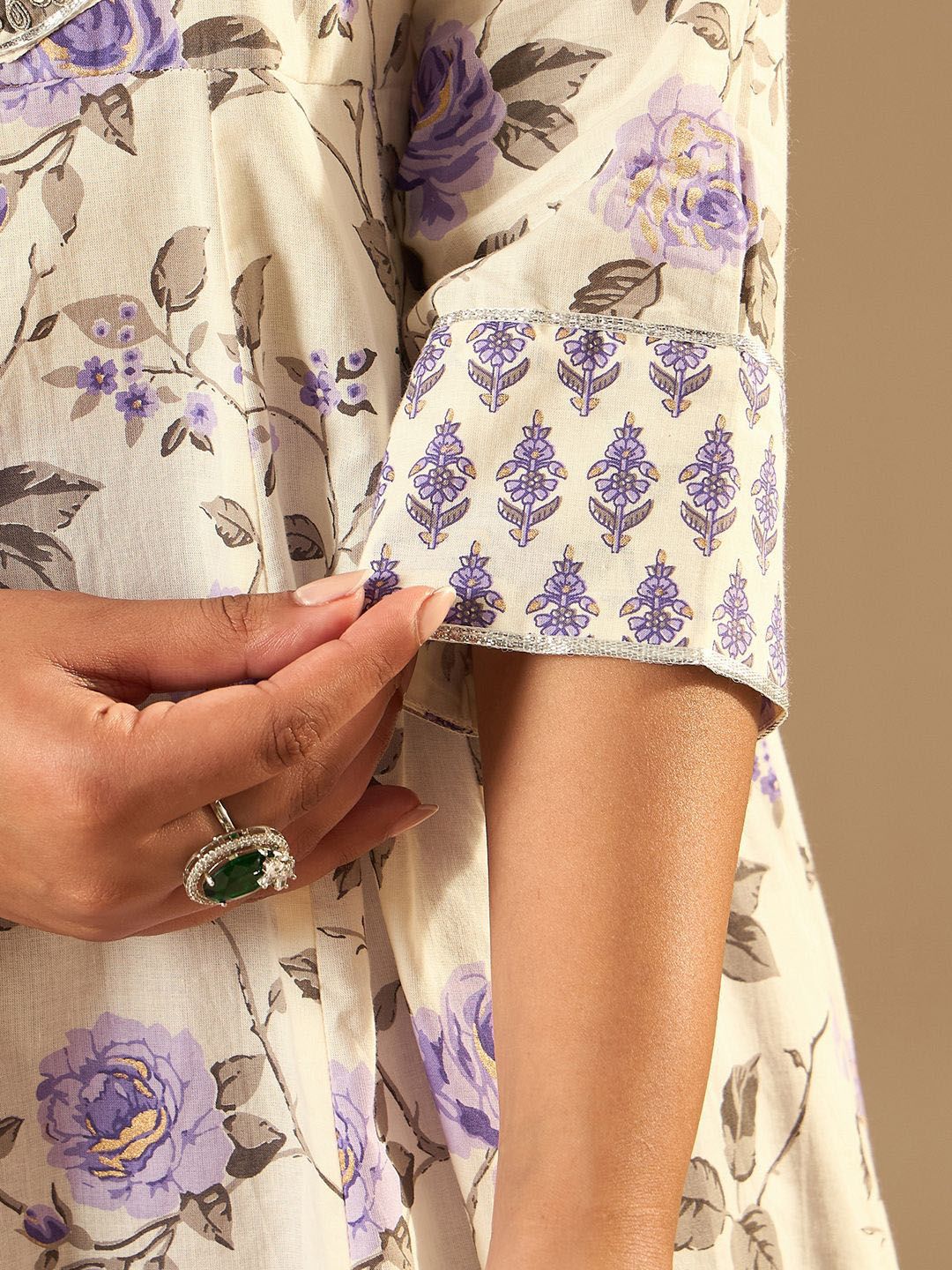 Dhiyona IE Floral Printed A-Line Sequinned Pure Cotton Kurta with Trousers & Dupatta