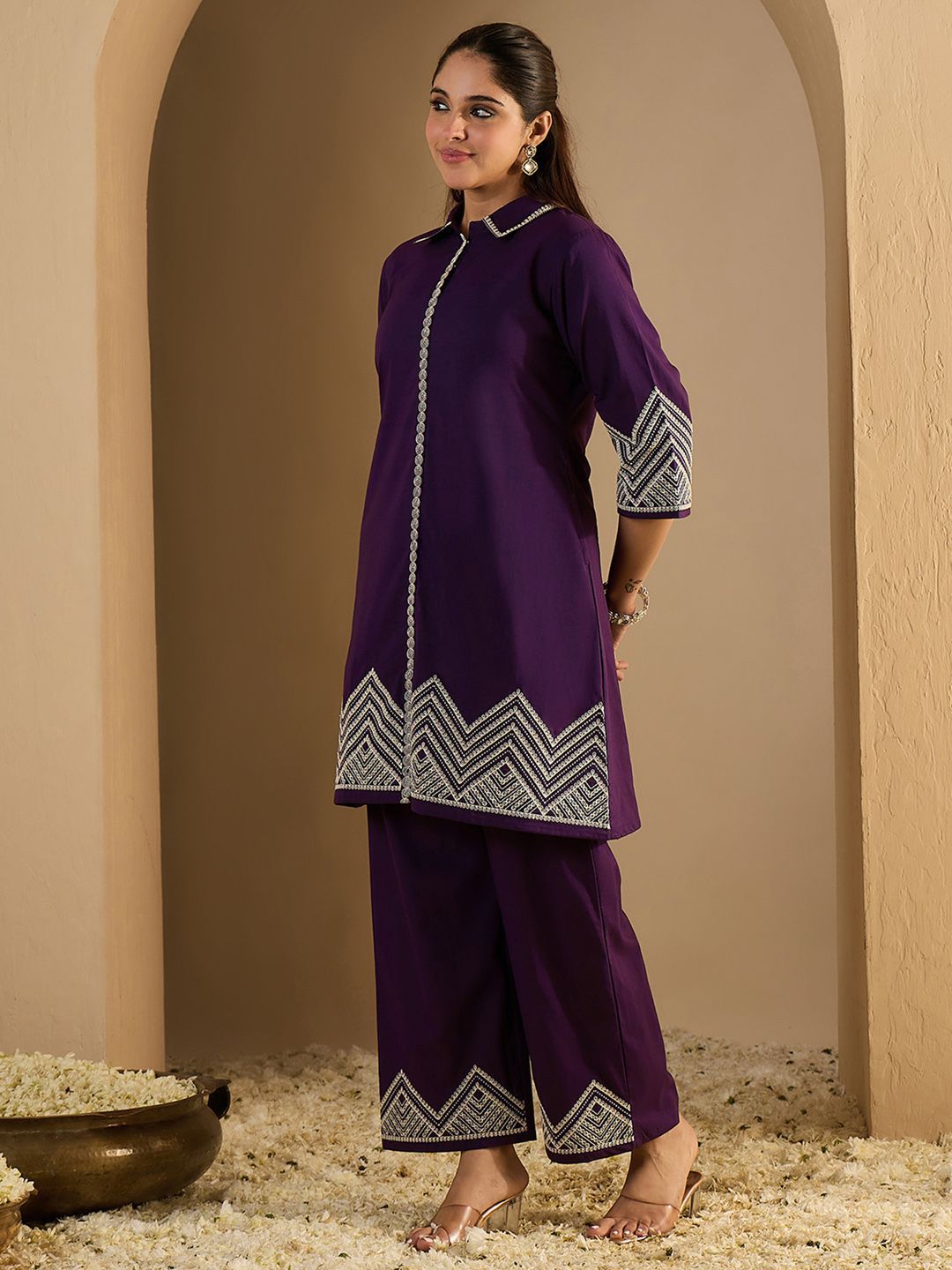 Women Ethnic Motifs Embroidered Pure Cotton Kurta With Palazzos