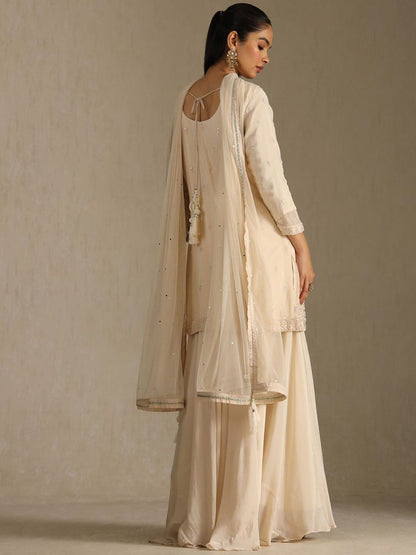 Dhiyona SO Women's Ethnic Motifs Embroidered Beads And Stones Straight Kurti With Palazzos & Dupatta