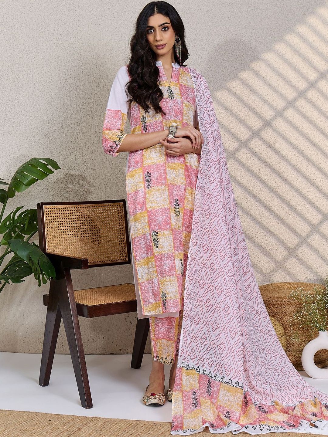 Women Ethnic Motifs Printed Regular Pure Cotton Kurta with Trousers & Dupatta