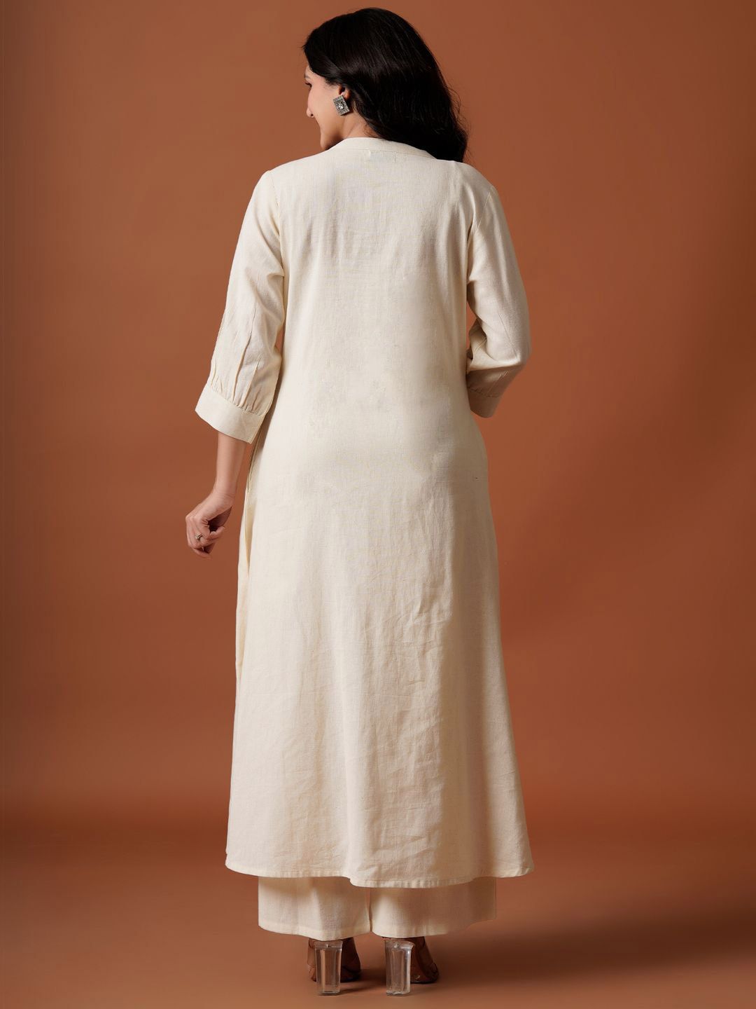 Dhiyona IE Embroidered Mandarin Collar Pure Cotton A-Line Top With Trousers