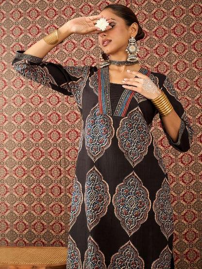 Dhiyona IE Printed Pure Cotton V-Neck Tunic With Trouser