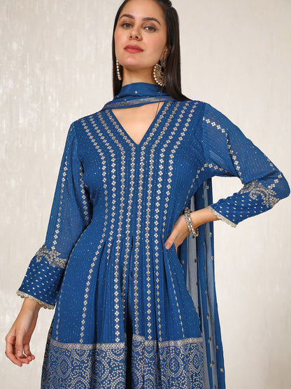 Dhiyona SO Women's Ethnic Motifs Embroidered Pleated Sequinned Anarkali Kurta with Trousers & Dupatta