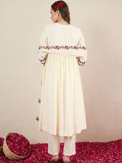 Women Ethnic Motifs Embroidered Empire Thread Work Kurta with Trousers & With Dupatta