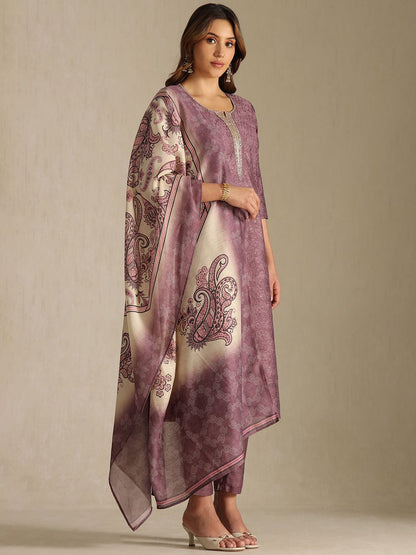 Dhiyona SO Women's Women Round Neck Printed Zardozi Kurta & Trousers With Dupatta