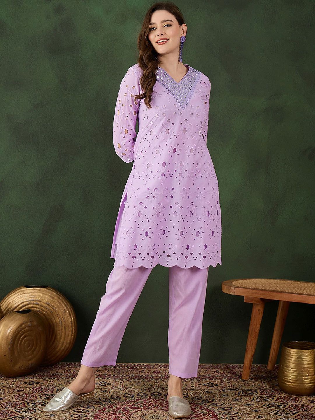 Dhiyona SN Women's Embroidered Pure Cotton Kurta & Trousers