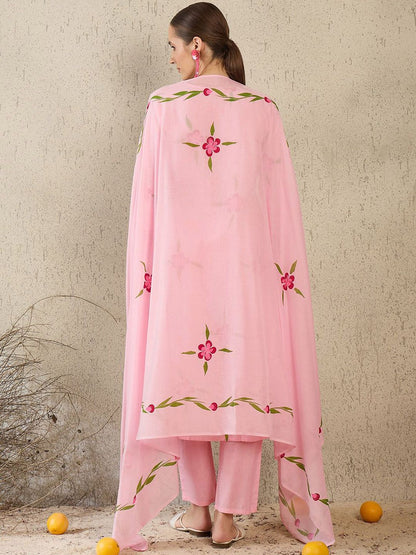Women Floral Printed Regular Pure Cotton Kurta with Trousers & Dupatta