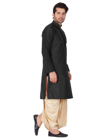 Men's Black Silk Blend Straight Kurta and Dhoti Set