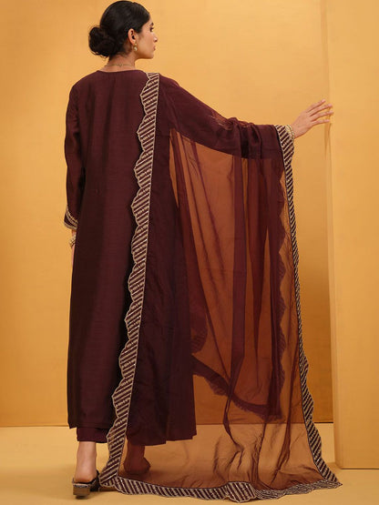 Dhiyona IS Women's Floral Embroidered Thread Work Anarkali Kurta With Trousers & Dupatta