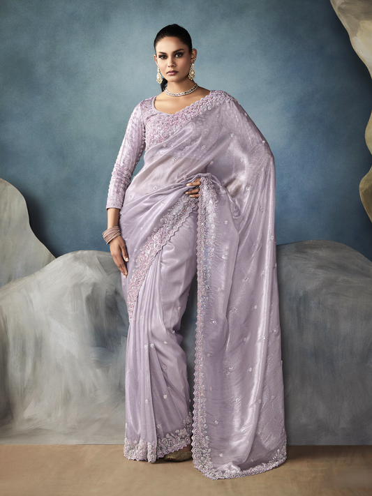 Dhiyona KM Women Tissue Embroidered Fancy Heavy Border Saree