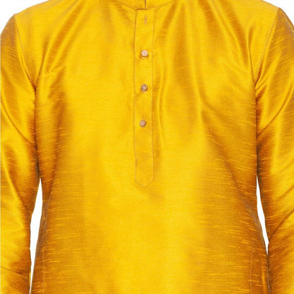 Men's Gold Silk Blend Straight Kurta Pyjama Set