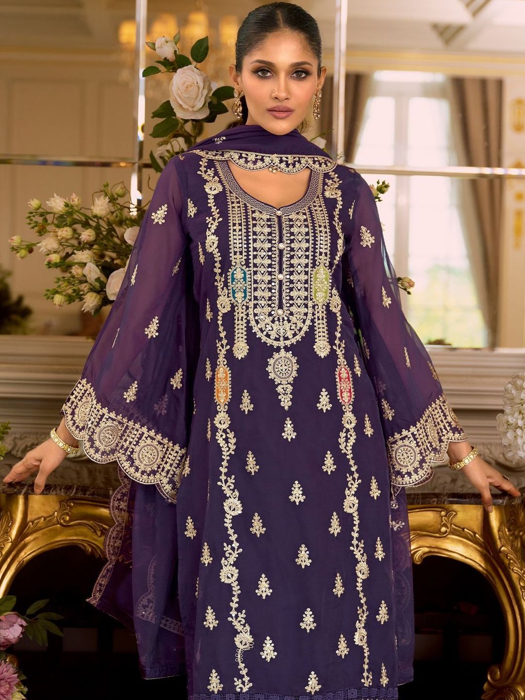 Women Ethnic Motifs Embroidered Kurta with Trousers & Dupatta