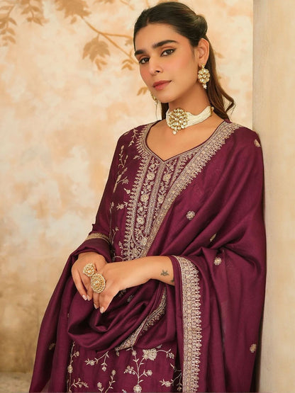 Floral Embroidered Kurta With Trouser & With Dupatta