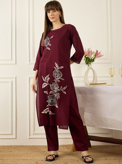 Women Floral Printed Regular Pure Cotton Kurta with Trousers