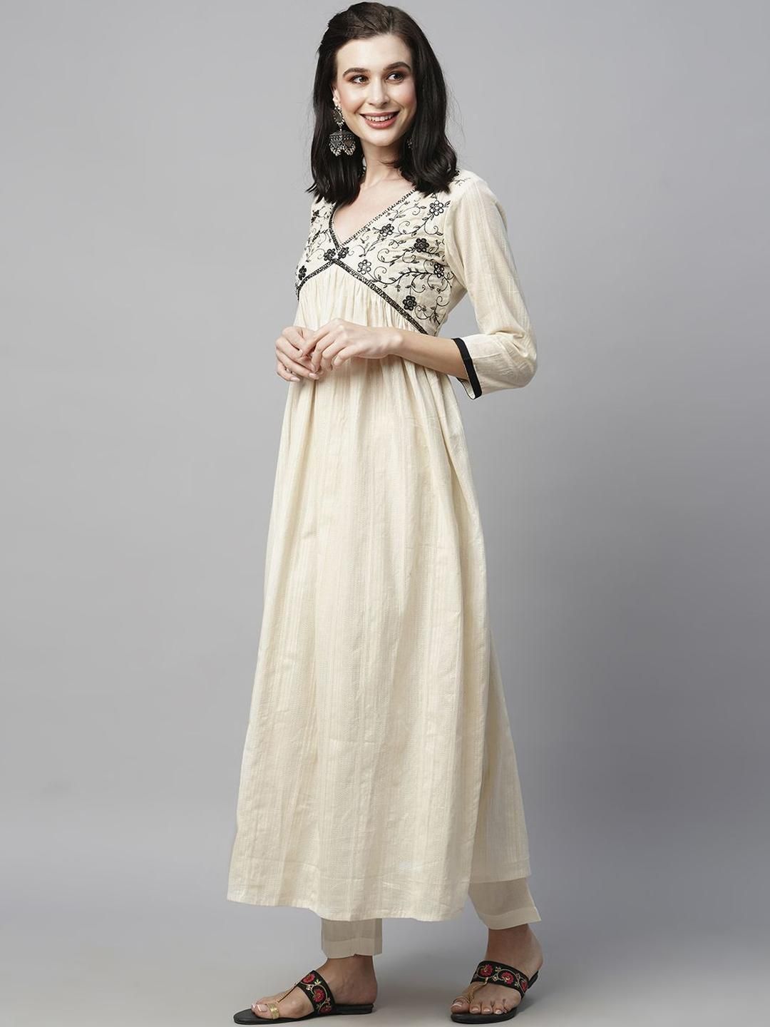 Dhiyona SN Women's Woven Design Embroidered Cotton Kurta with Trousers & Dupatta