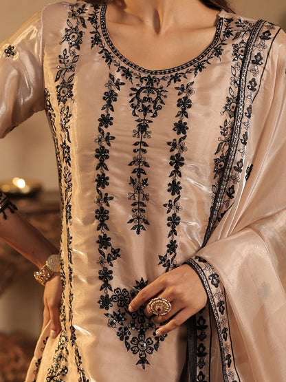 Women Ethnic Motifs Embroidered Regular Beads and Stones Kurta Set With Dupatta