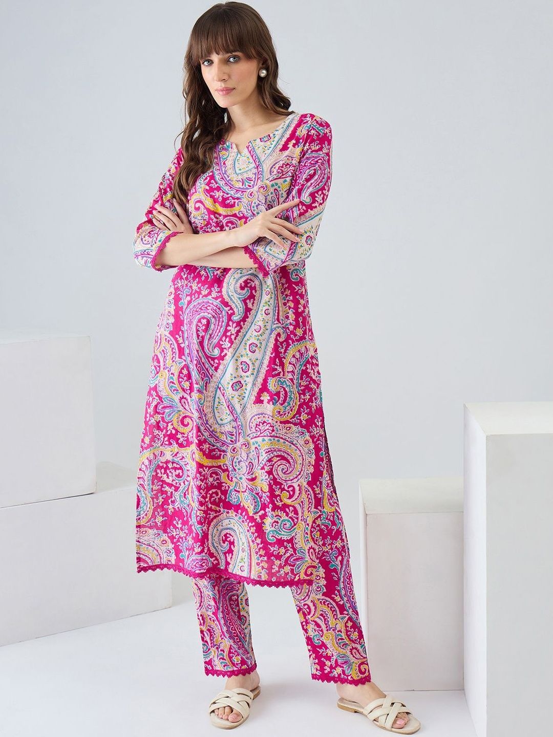 Women Paisley Printed Regular Pure Cotton Kurta with Trousers