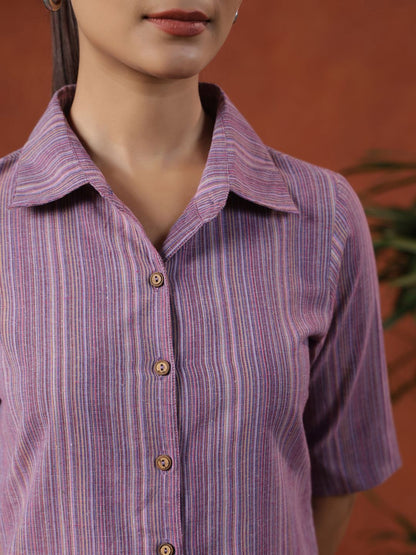 Dhiyona AY Women's Striped Cotton Shirt Dress