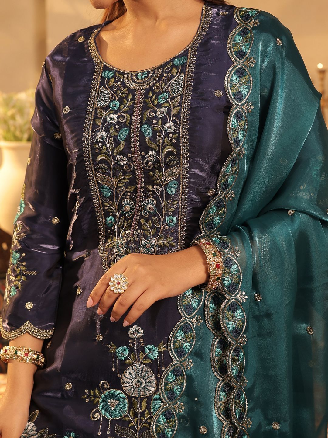 Women Ethnic Motifs Embroidered Kurta with Palazzos & Dupatta