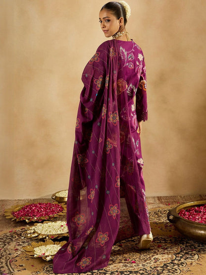 Ethnic Motifs Printed Regular Pure Cotton Kurta With Trouser And Dupatta