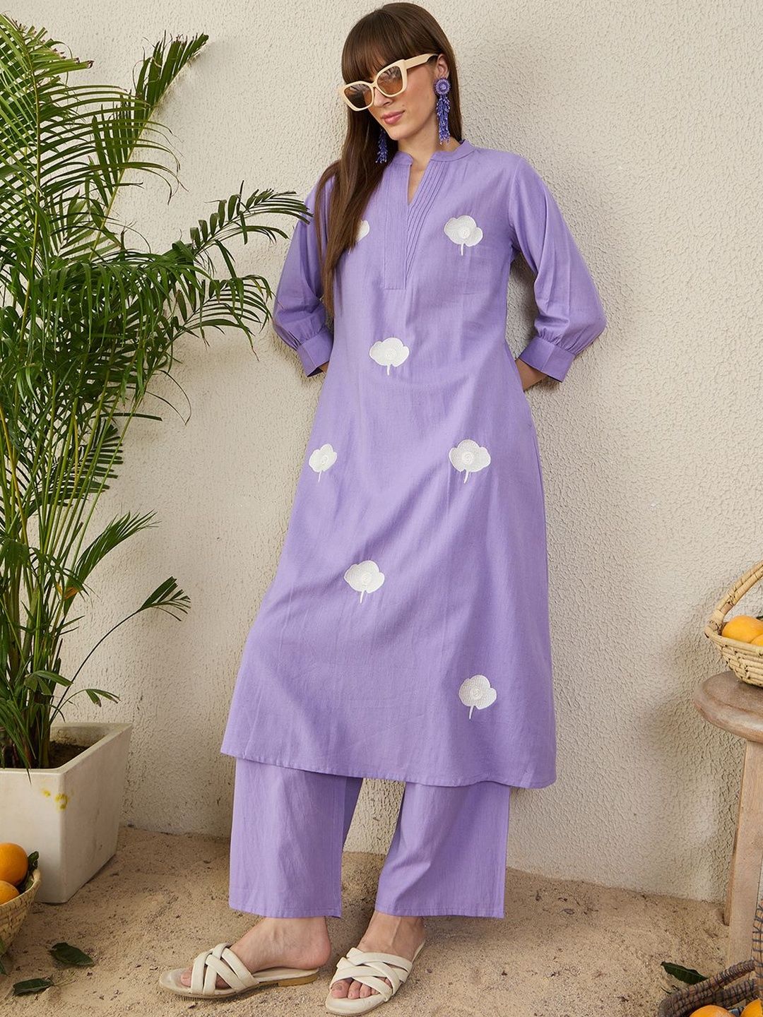 Women Floral Embroidered A-Line Kurta with Palazzos