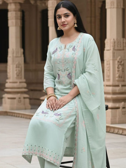 Women Ethnic Motifs Embroidered Regular Thread Work Pure Cotton Kurta Set