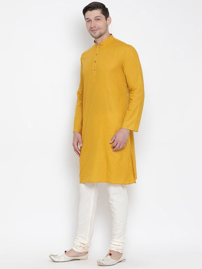 Men's Mustard Cotton Linen Straight Kurta Pyjama Set