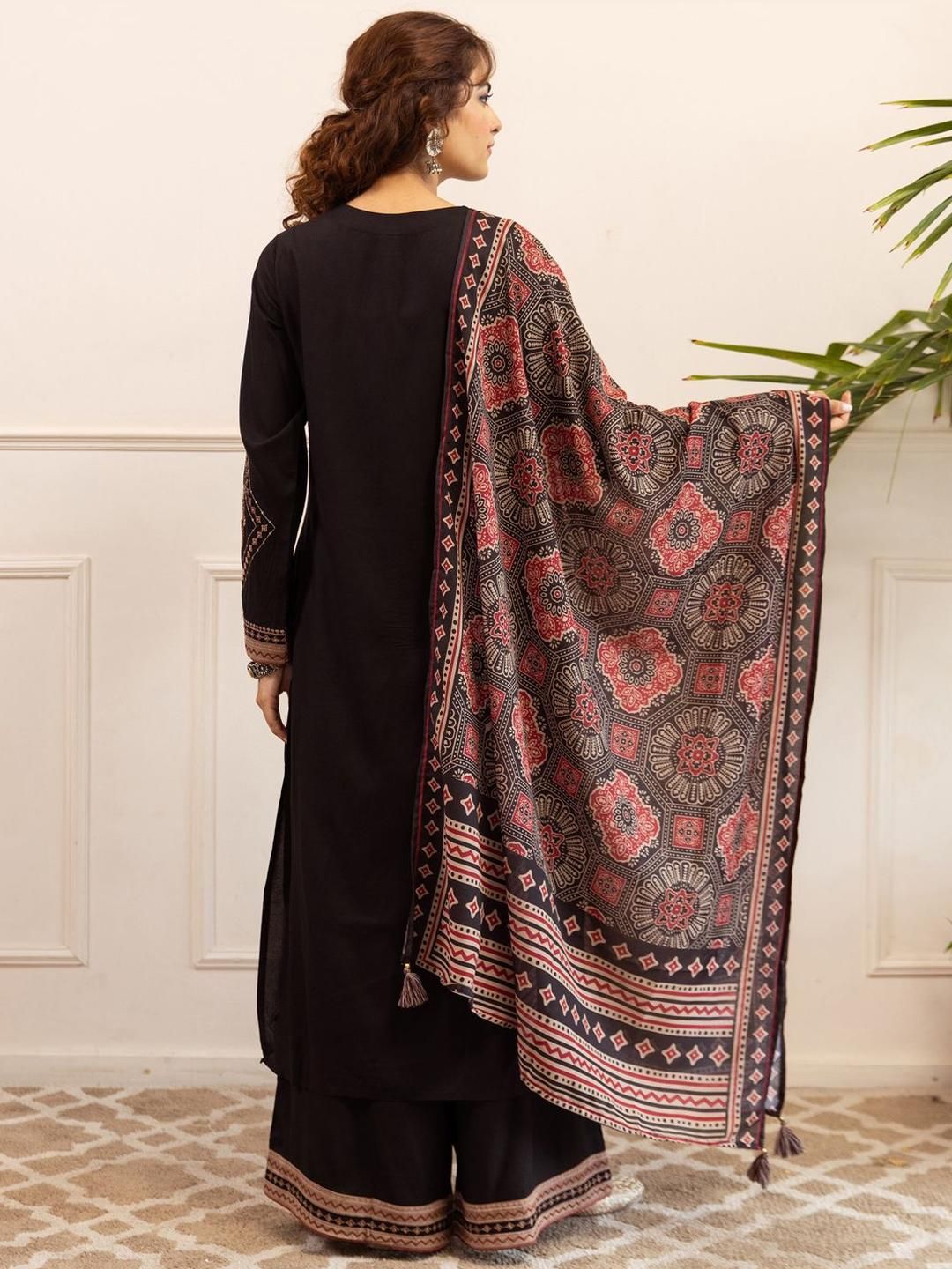 Dhiyona IE Women Ethnic Motifs Embroidered Kurta with Sharara & Dupatta