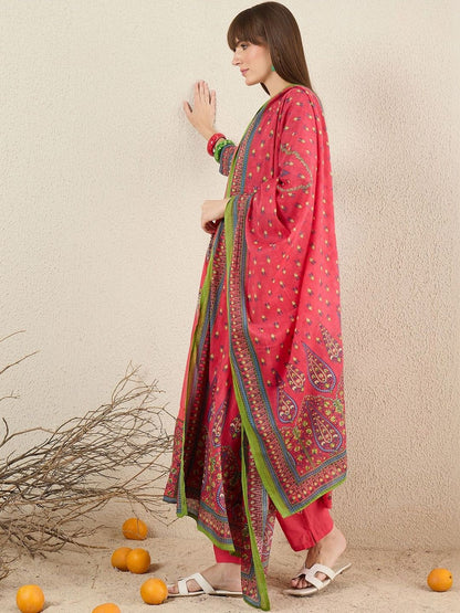 Women Ethnic Motifs Printed Panelled Pure Cotton Kurta with Trousers & With Dupatta