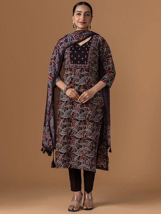 Dhiyona WP Women Embroidered Pure Ajrakh Cotton Suit Set