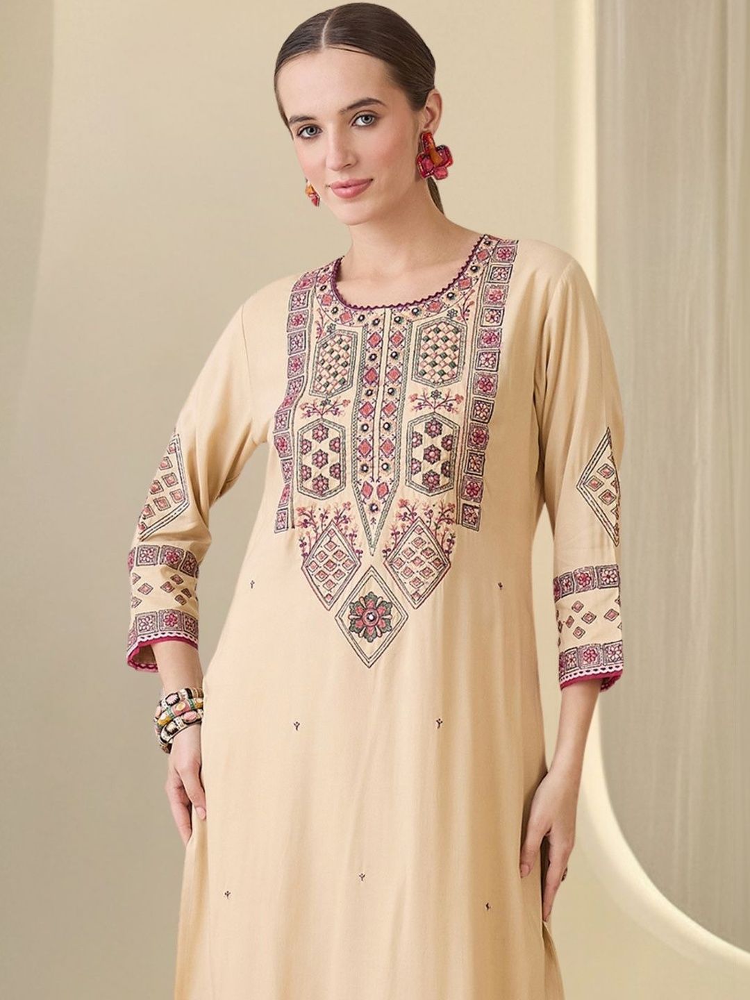 Women Ethnic Motifs Embroidered Regular Thread Work Kurta with Salwar & With Dupatta