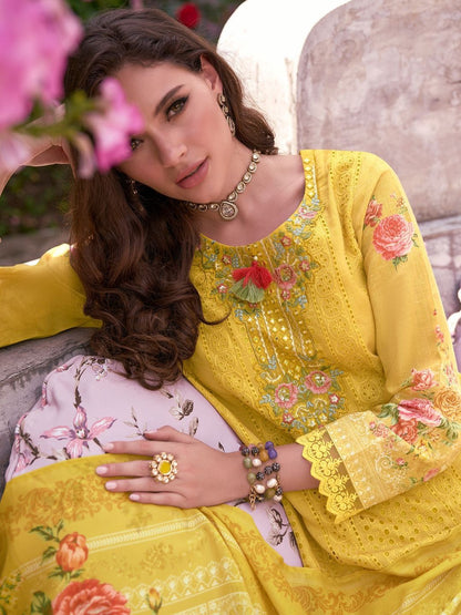 Women Floral Embroidered Cotton Kurta with Trousers & Dupatta