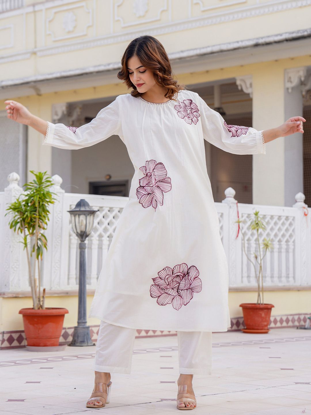 Dhiyona IE Floral Printed Pure Cotton Straight Kurta With Trouser