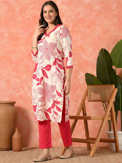 Dhiyona SN Women's Floral Printed Cotton Kurta with Trousers