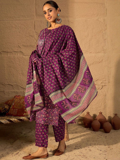 Floral Printed Kurta With Trouser & With Dupatta