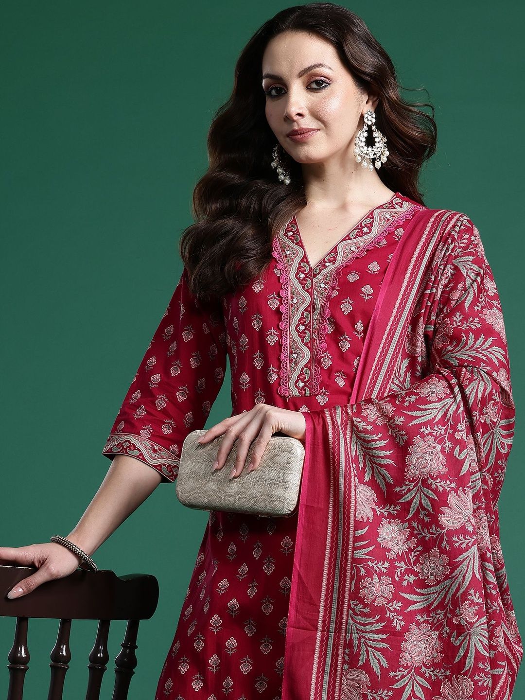 Dhiyona IE Women Ethnic Motifs Printed Pure Cotton Kurta with Patiala & With Dupatta
