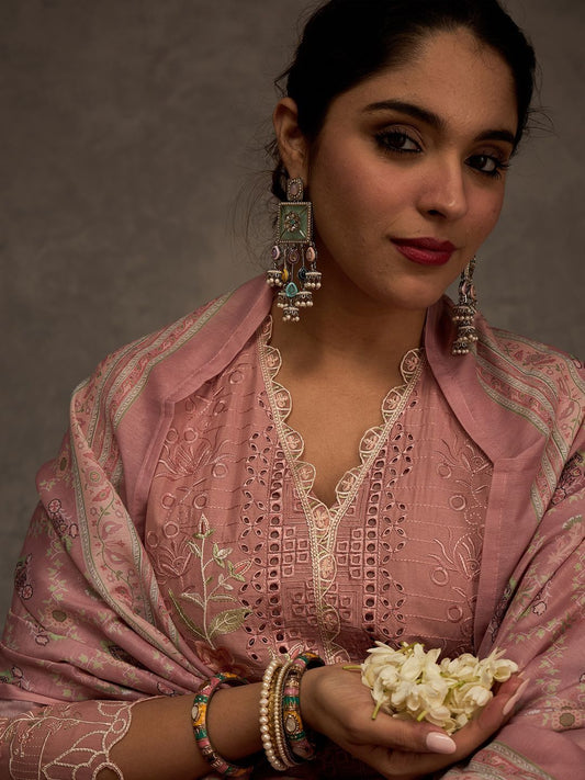 Women Ethnic Motifs Embroidered Cotton Kurta with Trousers & Dupatta