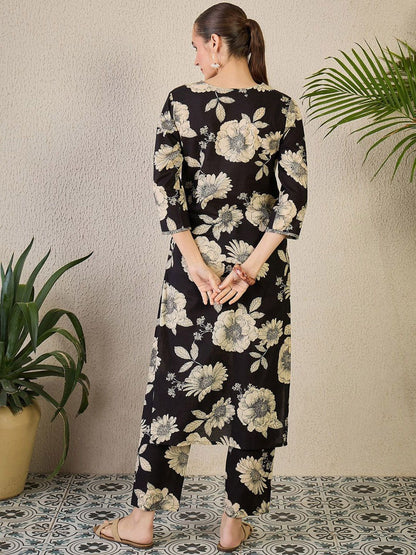Dhiyona IE Women Floral Print Straight Kurta & Trousers Co-Ord Set