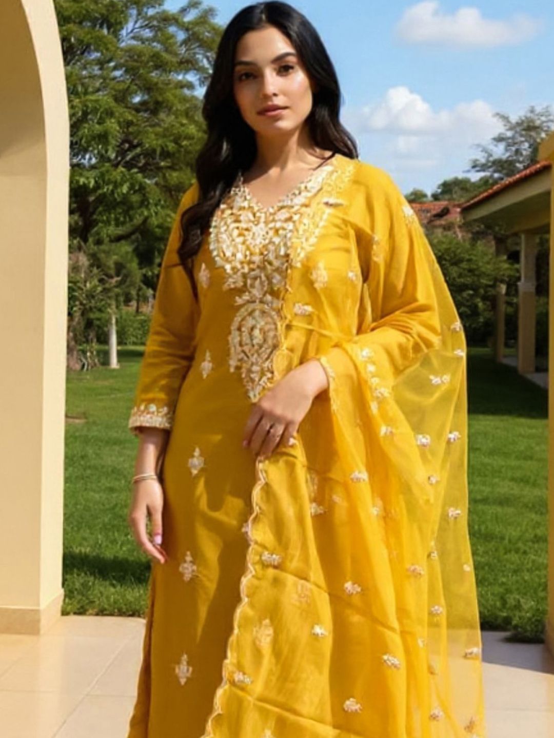 Women Ethnic Motifs Embroidered Regular Kurta with Trousers & Dupatta