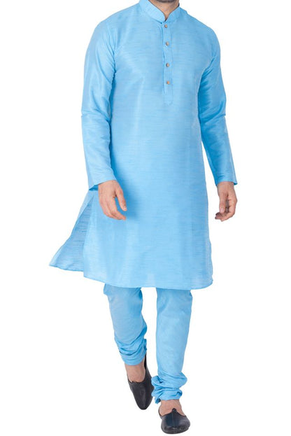Men's Light Blue Silk Blend Straight Kurta Pyjama Set