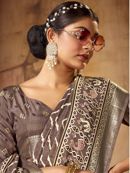 Women's Dola Silk Brown Printed Designer Saree With Blouse Piece