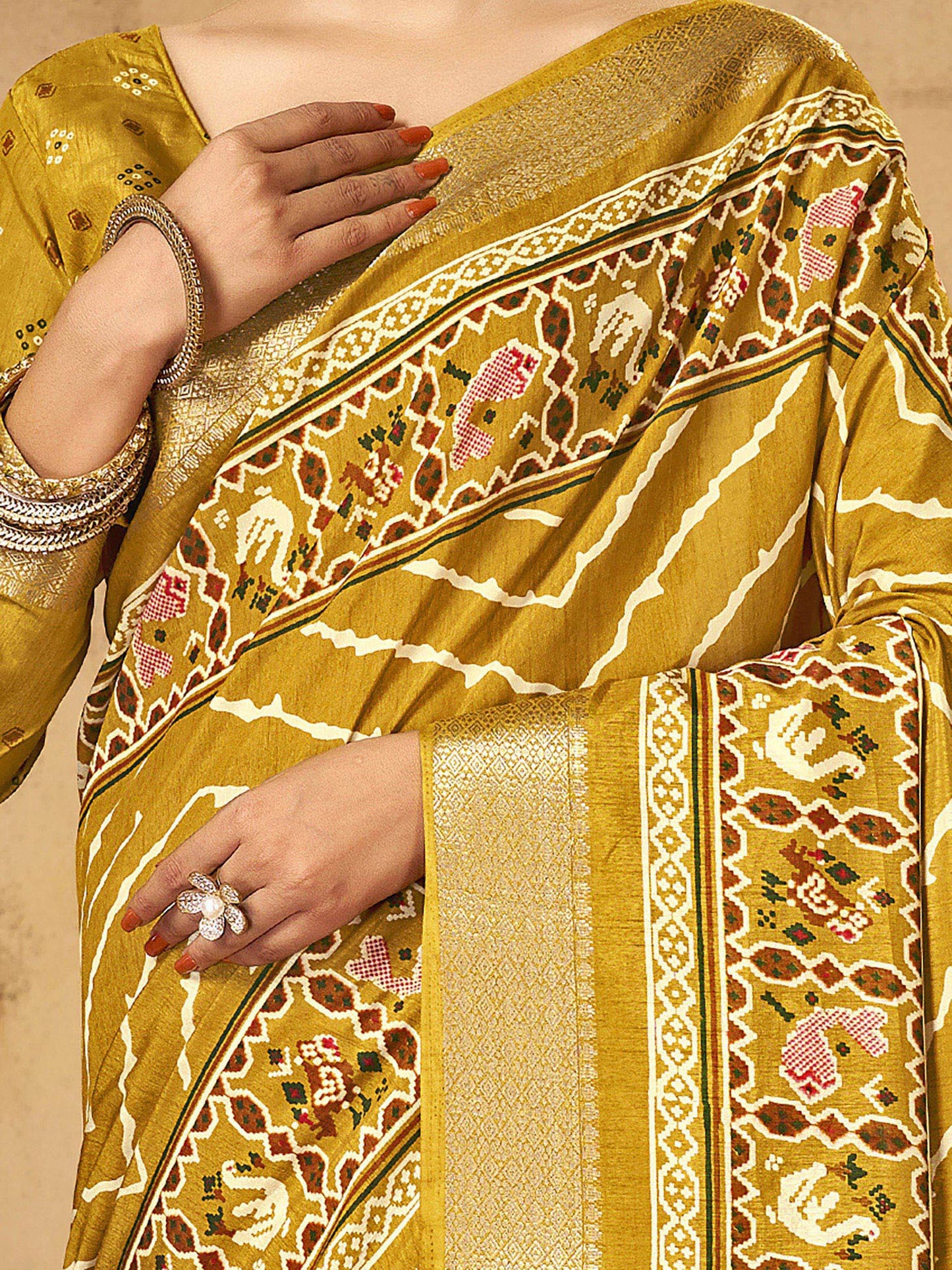 Women's Dola Silk Mustard Printed Designer Saree With Blouse Piece