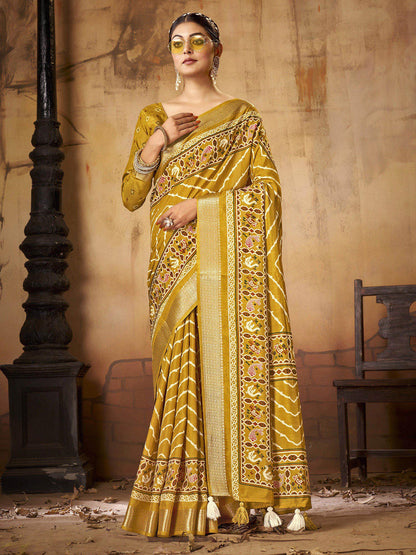 Women's Dola Silk Mustard Printed Designer Saree With Blouse Piece