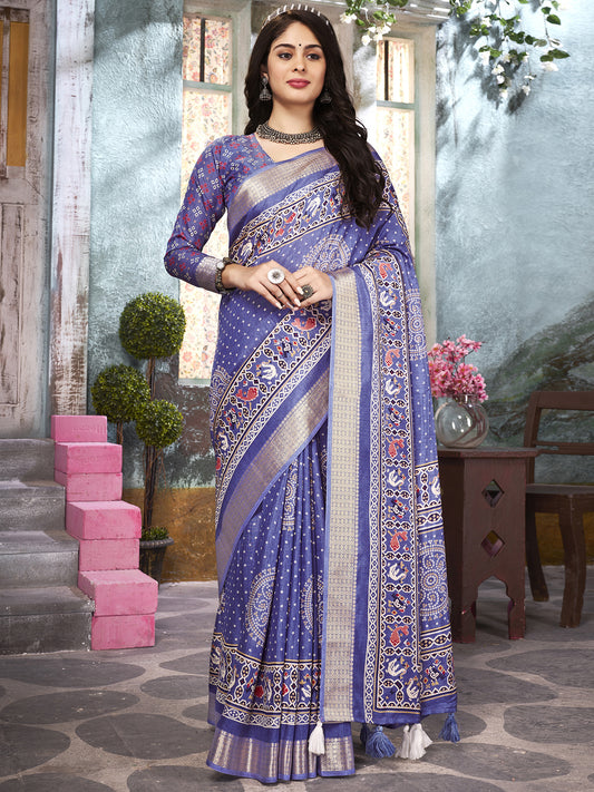 Women's Dola Silk Lavender Woven Design Celebrity Saree With Blouse Piece