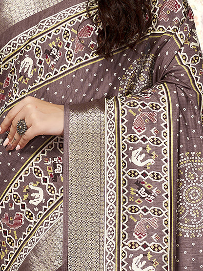 Women's Dola Silk Brown Woven Design Celebrity Saree With Blouse Piece