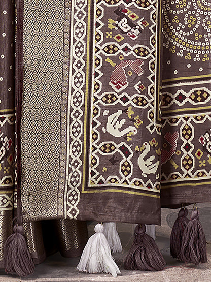 Women's Dola Silk Brown Woven Design Celebrity Saree With Blouse Piece