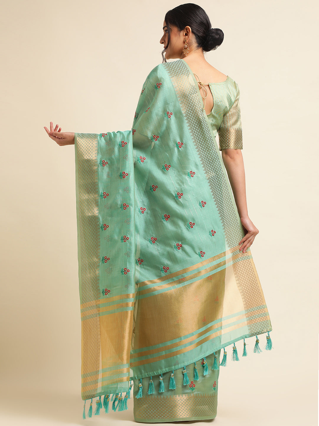 Dhiyona GR Women's Jasmin Turquoise Cotton Silk Saree