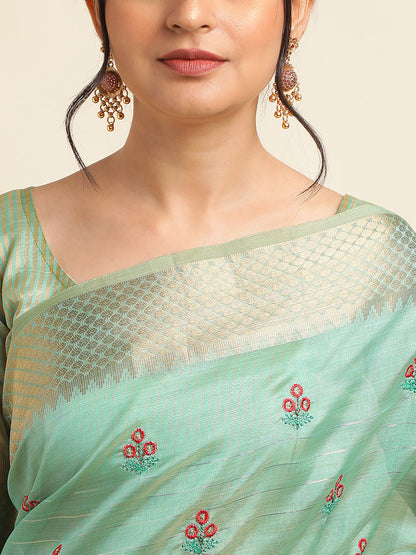 Dhiyona GR Women's Jasmin Turquoise Cotton Silk Saree